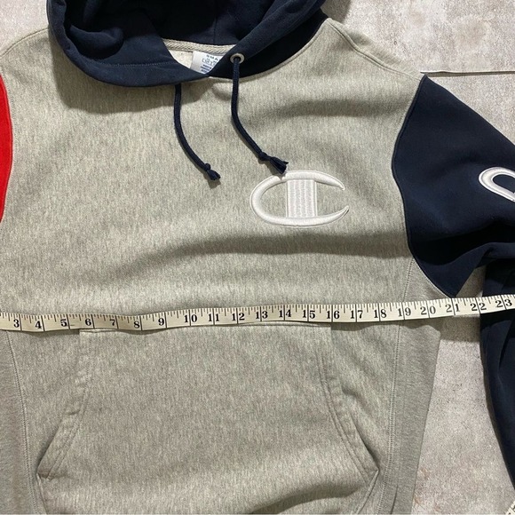 Champion Reverse Weave Colorblock Hoodie Mens‎ Small Grey Red Navy Script Logo - Picture 8 of 10